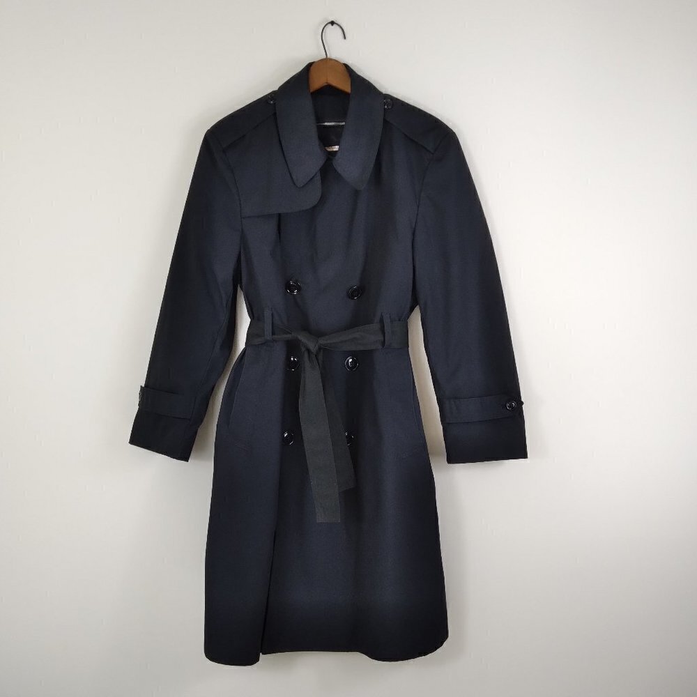 Y2K  Black Trench Coat Made In USA For Military Zip Out Lining Stylish Sz 38XS - Picture 7 of 15